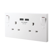 Twin Wall Socket with Dual USB charging points 230VAC